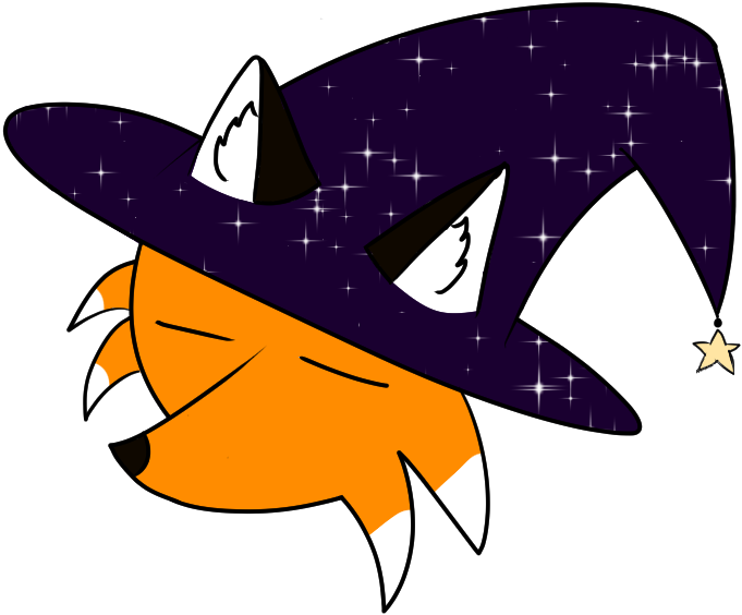 A sleepy fox wearing a starry witch's hat